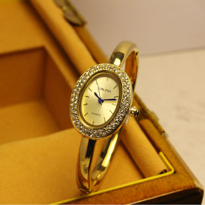 Lady's Rose Gold Diamond Bezel Luxury High-end Niche Design Oval Bracelet Watch