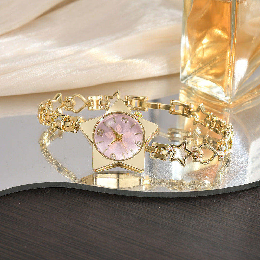 Stylish Edgy Yet Sweet Womens Watch With A Star And Heart Chainquartz Timepiece