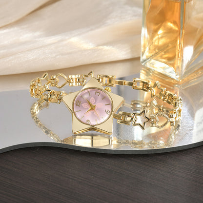 Stylish Edgy Yet Sweet Womens Watch With A Star And Heart Chainquartz Timepiece