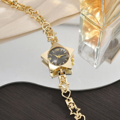Stylish Edgy Yet Sweet Womens Watch With A Star And Heart Chainquartz Timepiece
